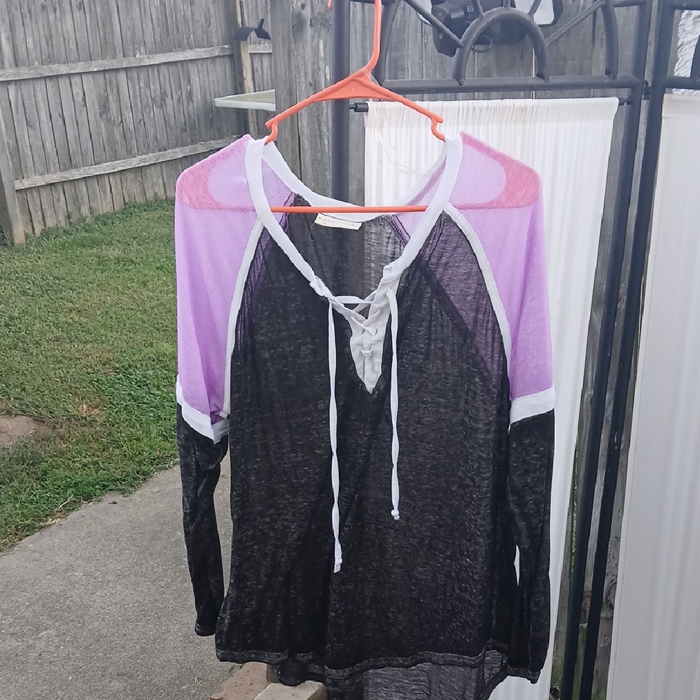 Bobbie Brooks Black and Purple Long Sleeve Top